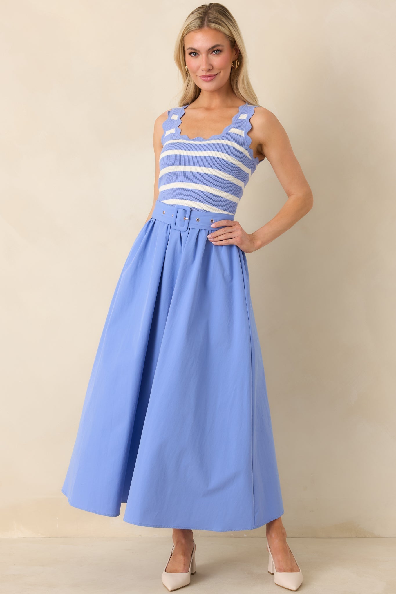 Women's Prosperina Greer Sky Blue Stripe Cotton Midi Dress | 100% Cotton 0