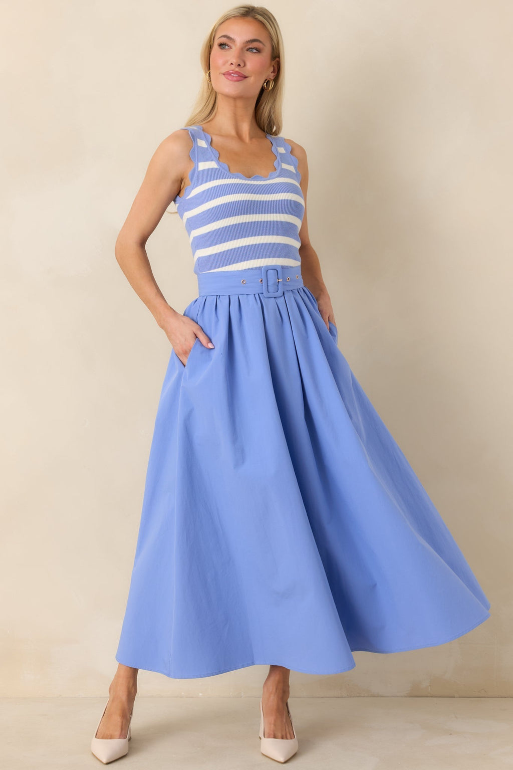 Women's Prosperina Greer Sky Blue Stripe Cotton Midi Dress | 100% Cotton 1