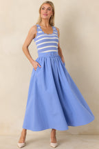Women's Prosperina Greer Sky Blue Stripe Cotton Midi Dress | 100% Cotton 1