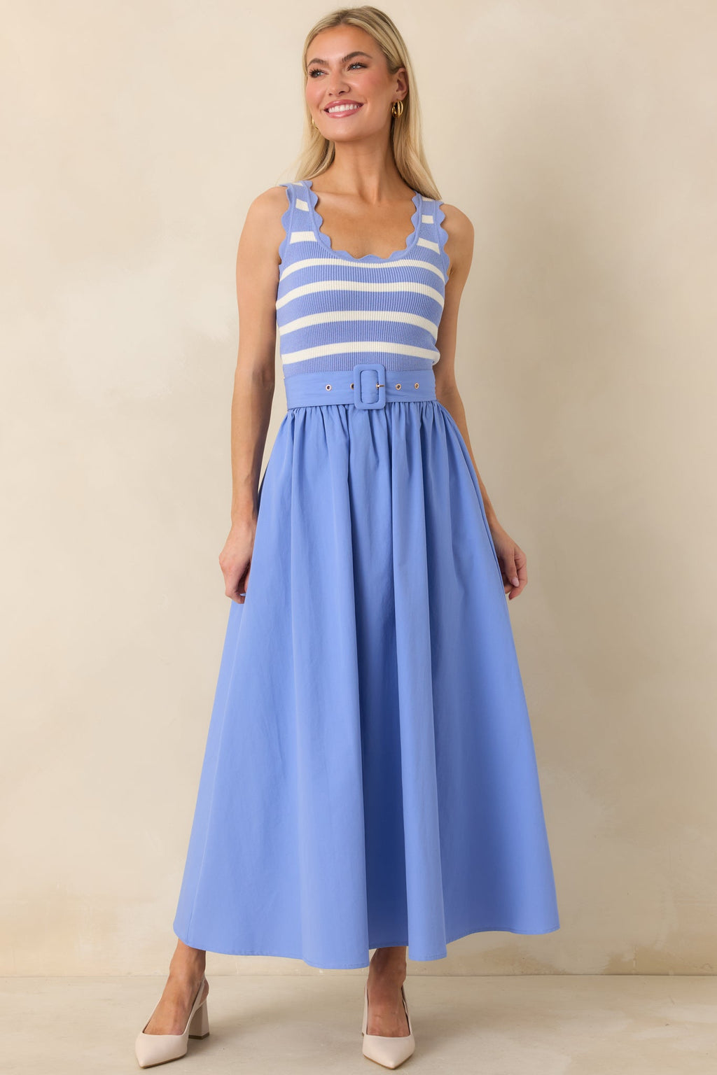 Women's Prosperina Greer Sky Blue Stripe Cotton Midi Dress | 100% Cotton 2