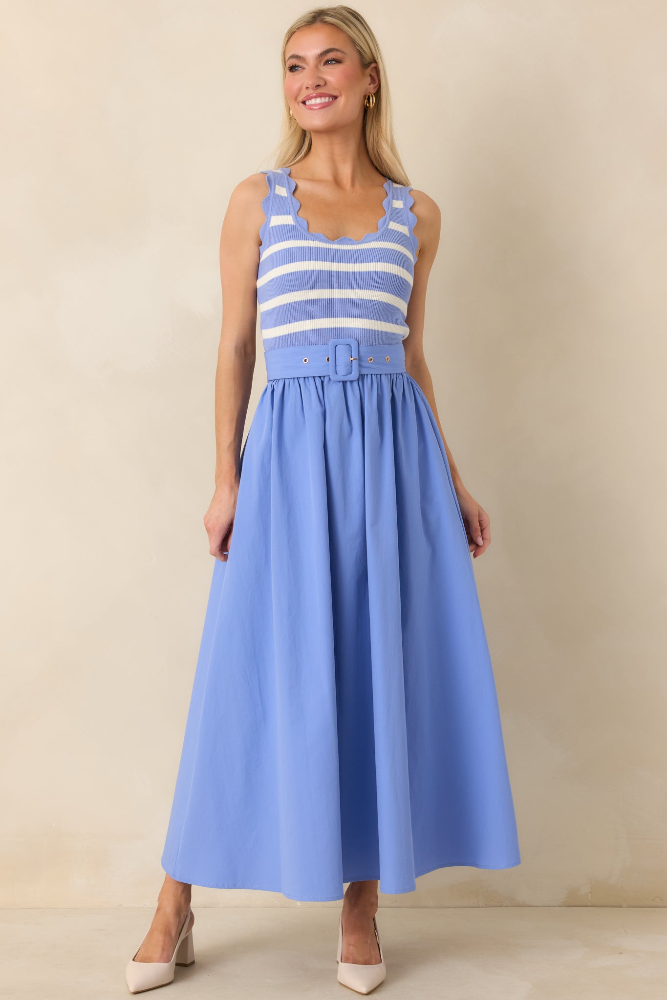 Women's Prosperina Greer Sky Blue Stripe Cotton Midi Dress | 100% Cotton 2