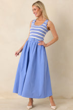 Women's Prosperina Greer Sky Blue Stripe Cotton Midi Dress | 100% Cotton 4