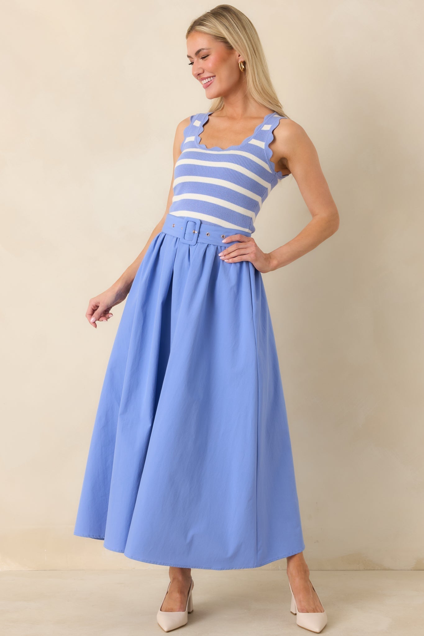 Women's Prosperina Greer Sky Blue Stripe Cotton Midi Dress | 100% Cotton 4