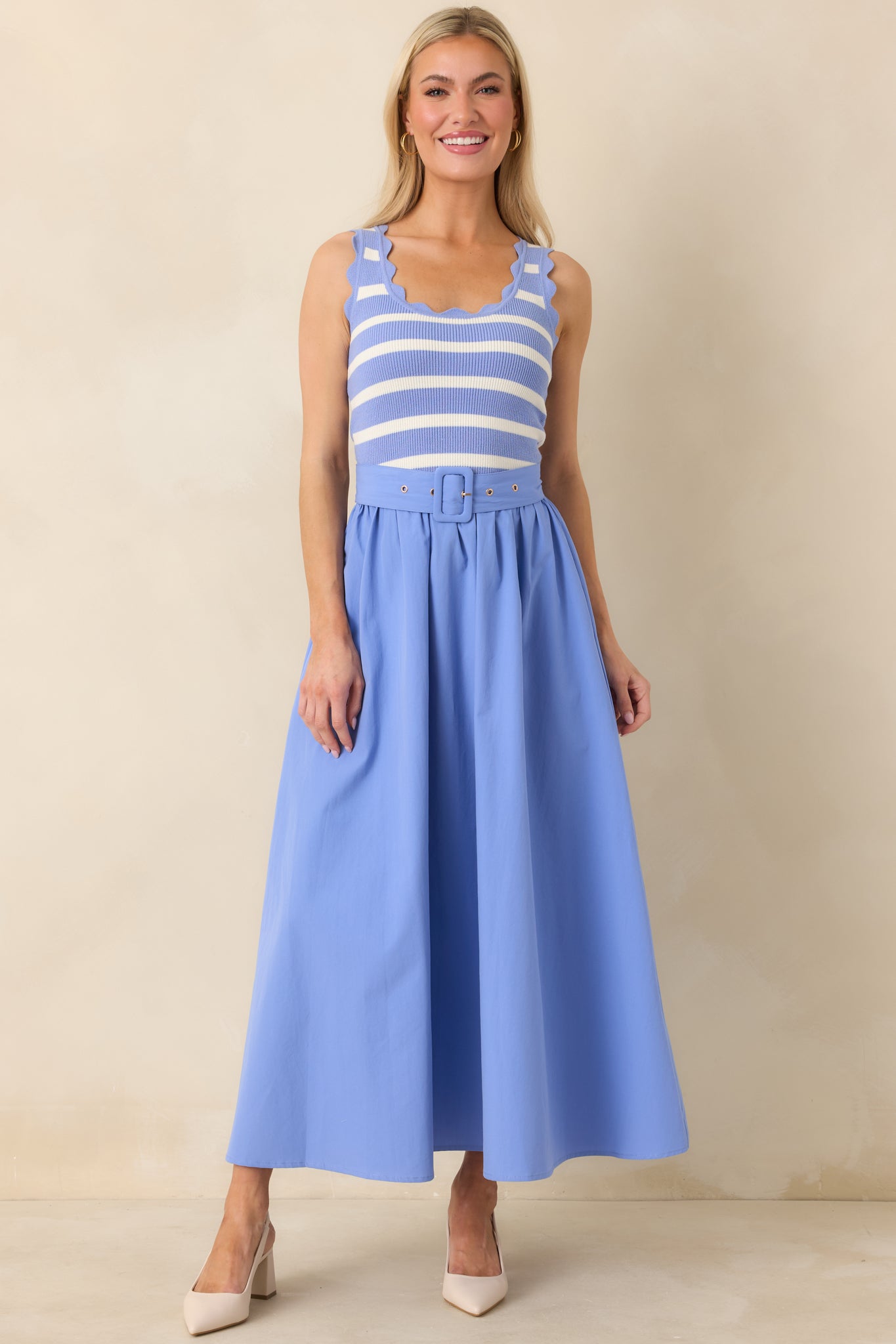 Women's Prosperina Greer Sky Blue Stripe Cotton Midi Dress | 100% Cotton 5