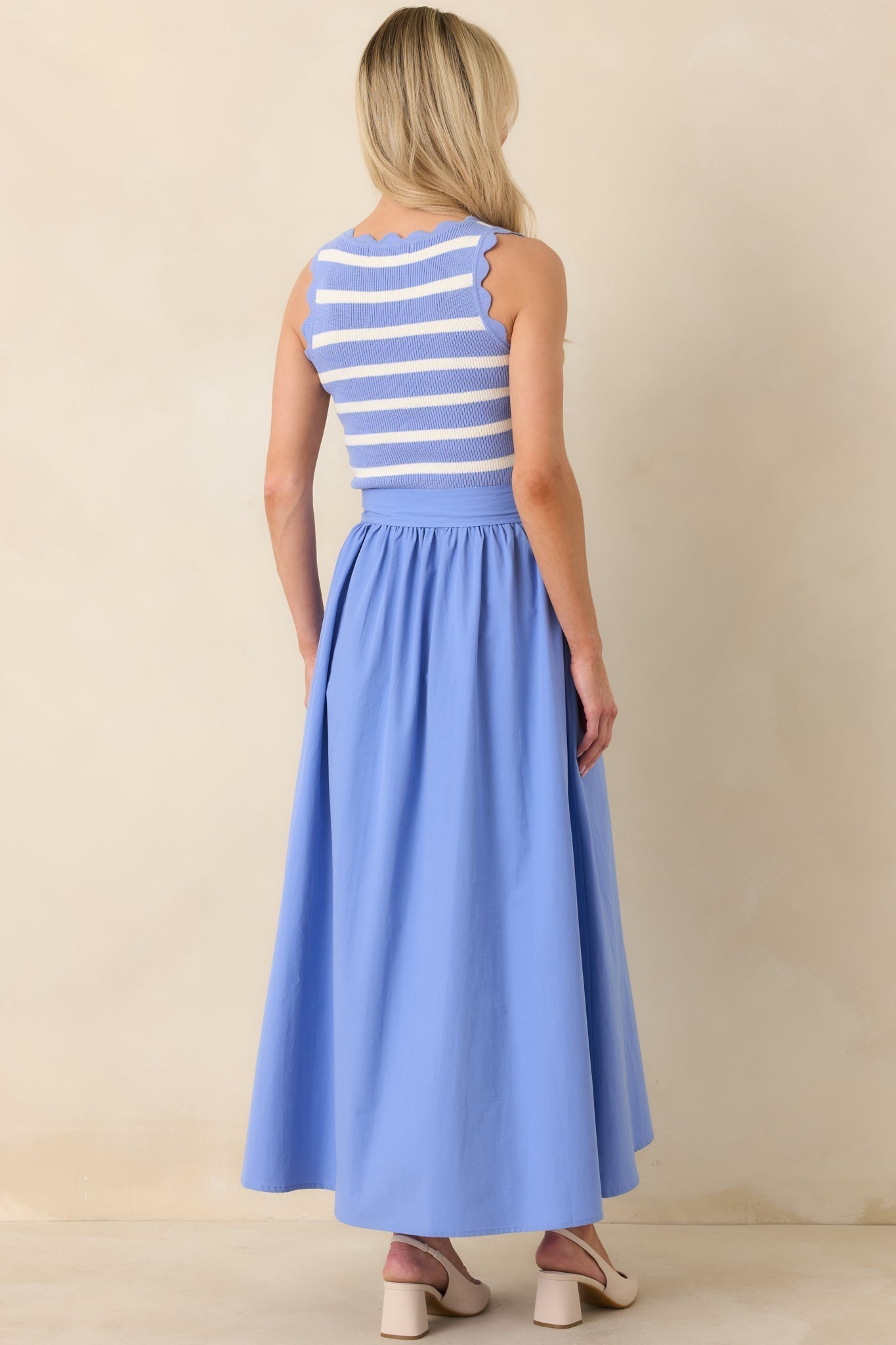 Women's Prosperina Greer Sky Blue Stripe Cotton Midi Dress | 100% Cotton 6