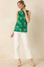 Women's Prosperina Hope Green Multi Floral Cotton Sleeveless Top | 100% Cotton 0