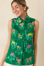 Women's Prosperina Hope Green Multi Floral Cotton Sleeveless Top | 100% Cotton 4