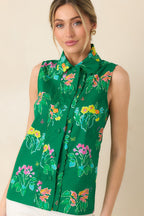 Women's Prosperina Hope Green Multi Floral Cotton Sleeveless Top | 100% Cotton 5