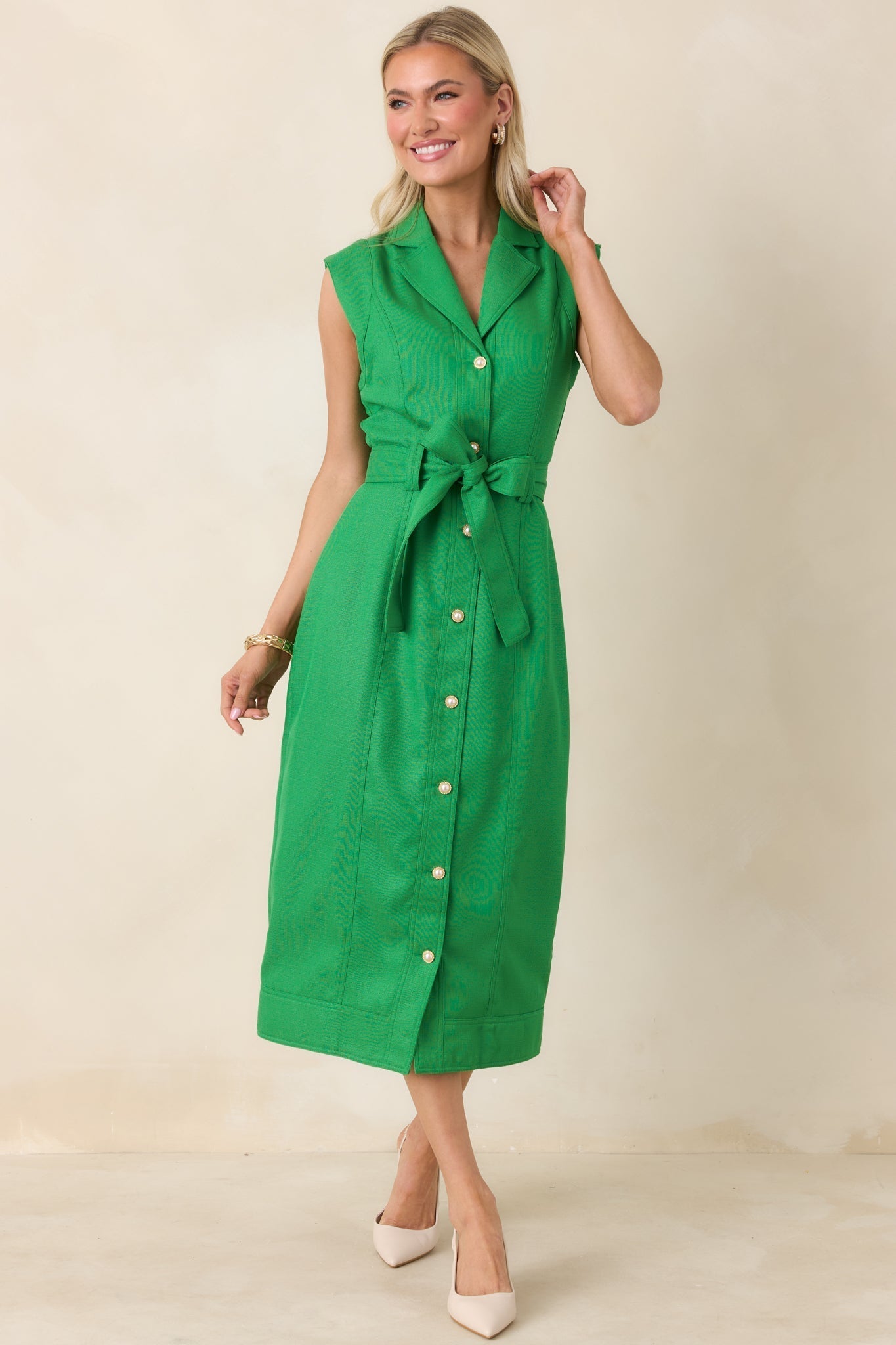Women's Prosperina Jacqueline Green Midi Dress | 95% Polyester & 5% Spandex 2