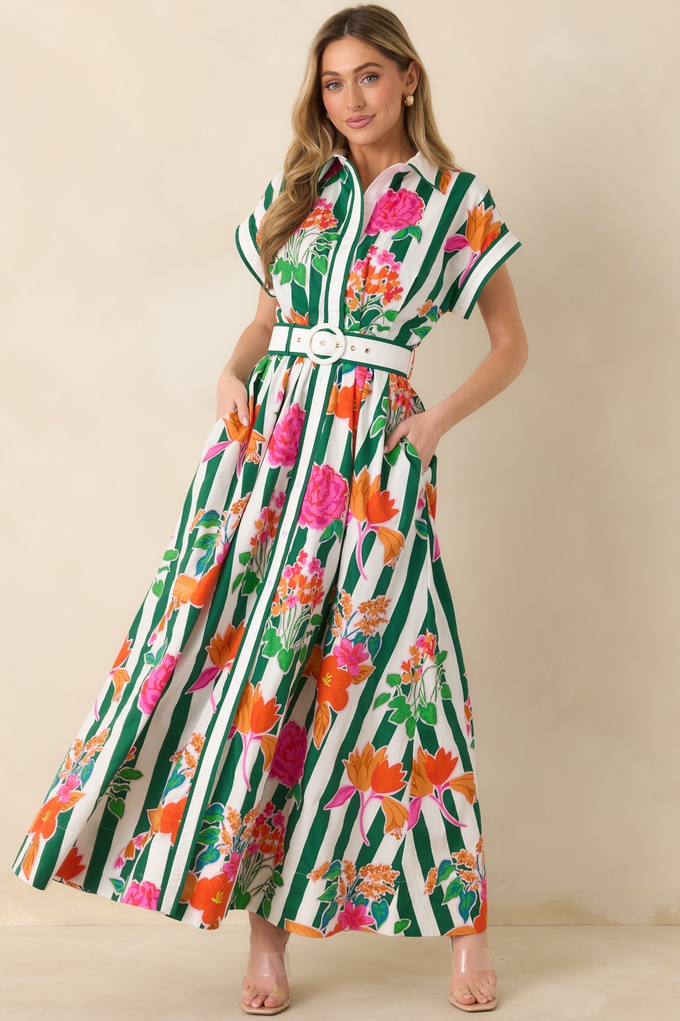 Women's Prosperina Jocelyn Green Multi Floral Stripe Cotton Maxi Dress | 100% Cotton Contrast: 100% Cotton 0
