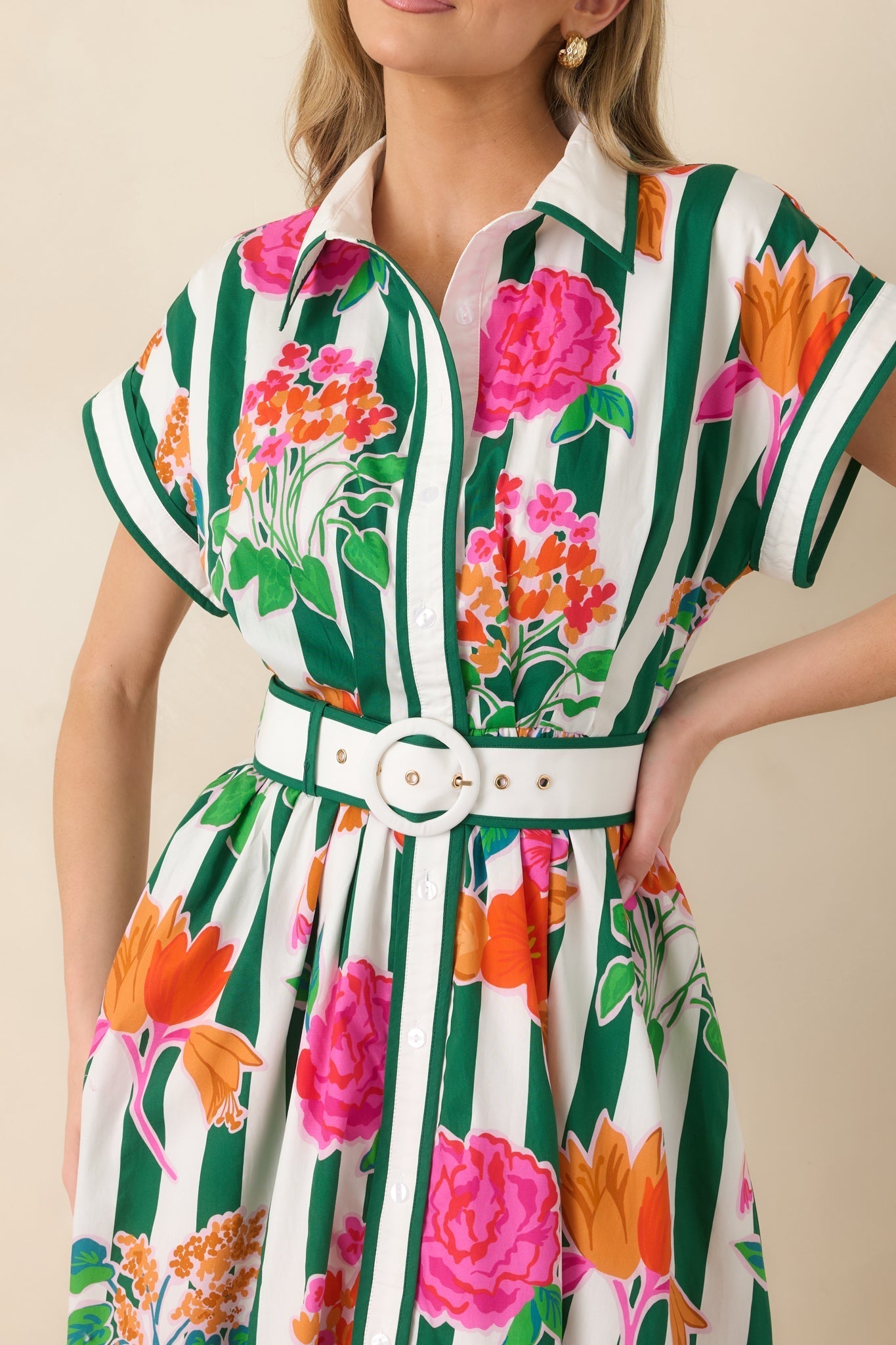 Women's Prosperina Jocelyn Green Multi Floral Stripe Cotton Maxi Dress | 100% Cotton Contrast: 100% Cotton 1