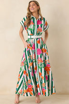 Women's Prosperina Jocelyn Green Multi Floral Stripe Cotton Maxi Dress | 100% Cotton Contrast: 100% Cotton 2