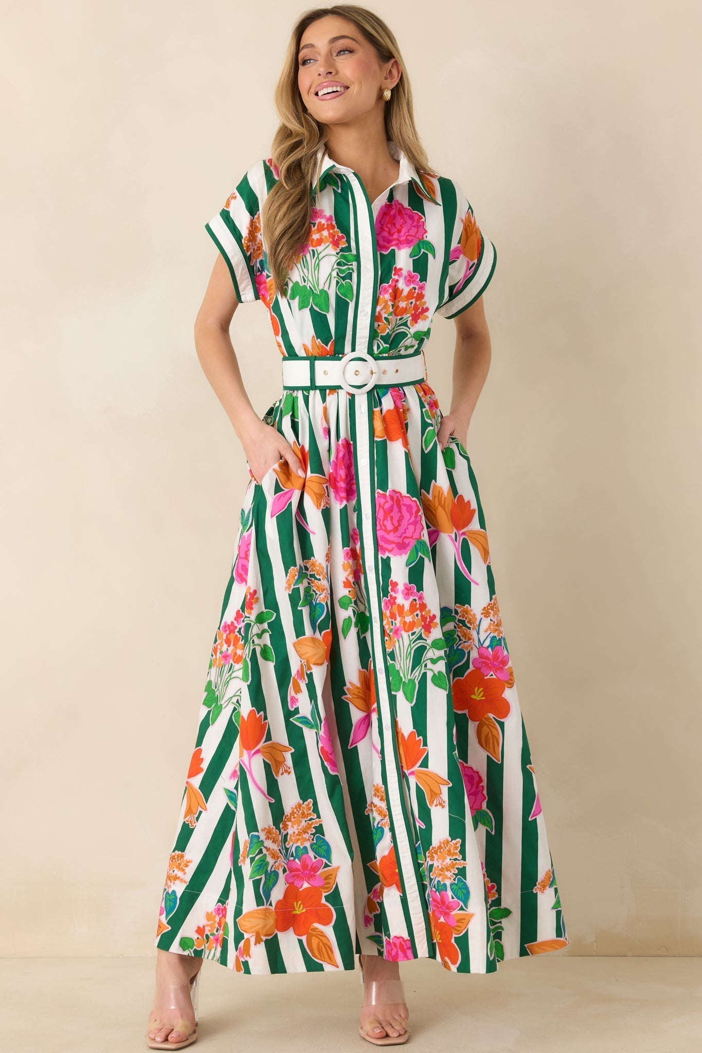 Women's Prosperina Jocelyn Green Multi Floral Stripe Cotton Maxi Dress | 100% Cotton Contrast: 100% Cotton 2