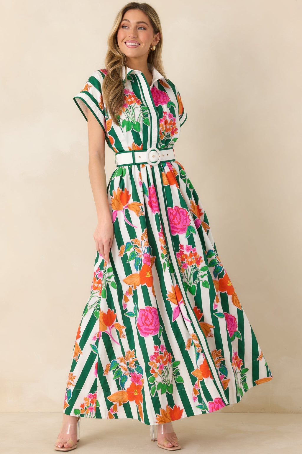Women's Prosperina Jocelyn Green Multi Floral Stripe Cotton Maxi Dress | 100% Cotton Contrast: 100% Cotton 3