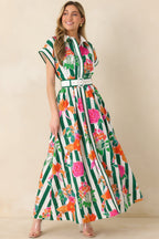 Women's Prosperina Jocelyn Green Multi Floral Stripe Cotton Maxi Dress | 100% Cotton Contrast: 100% Cotton 3