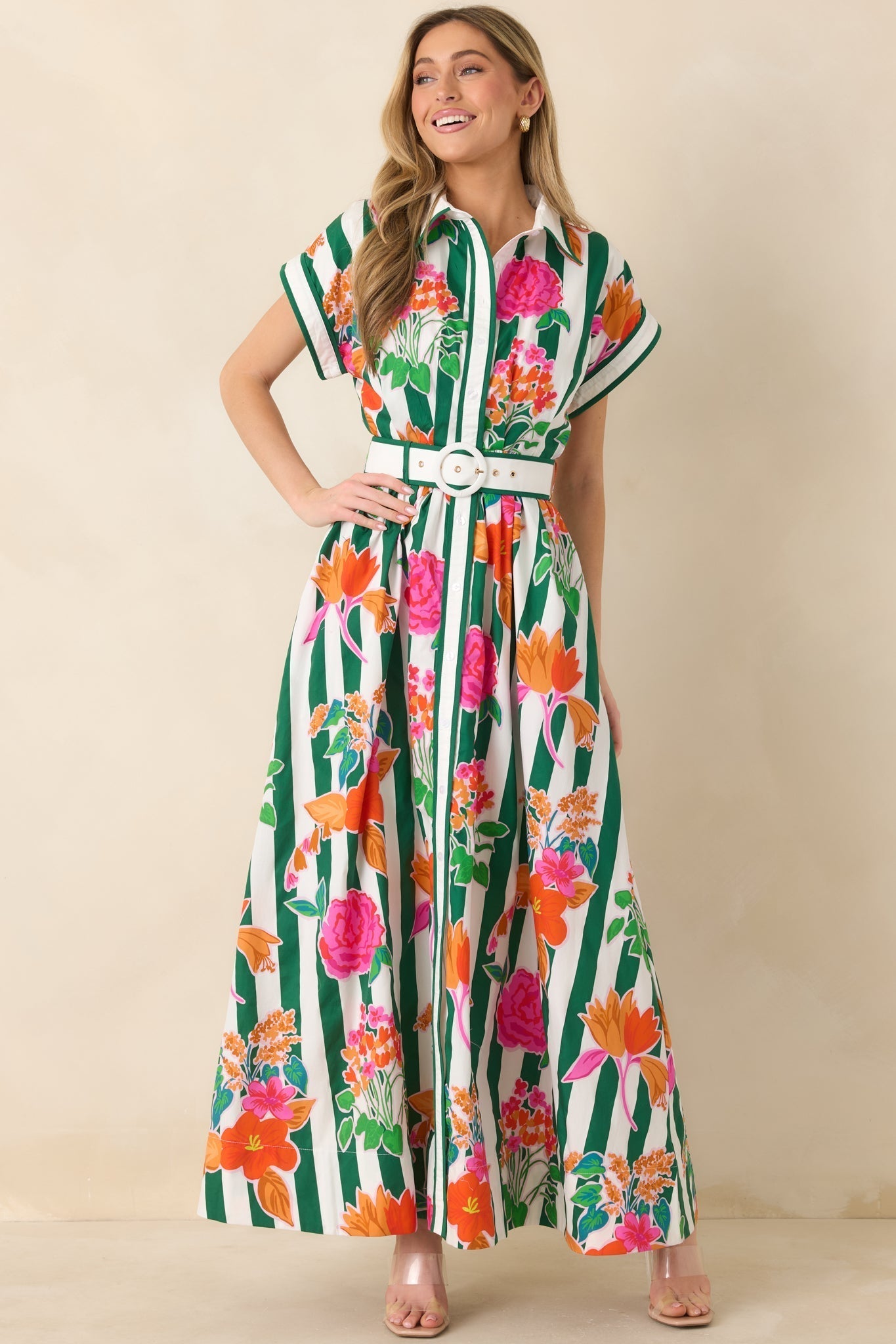 Women's Prosperina Jocelyn Green Multi Floral Stripe Cotton Maxi Dress | 100% Cotton Contrast: 100% Cotton 4