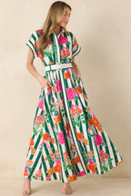 Women's Prosperina Jocelyn Green Multi Floral Stripe Cotton Maxi Dress | 100% Cotton Contrast: 100% Cotton 5