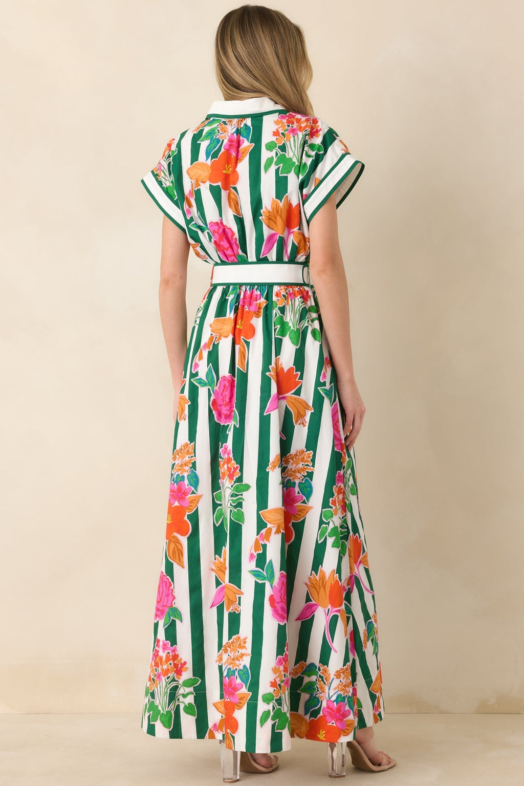 Women's Prosperina Jocelyn Green Multi Floral Stripe Cotton Maxi Dress | 100% Cotton Contrast: 100% Cotton 6
