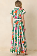 Women's Prosperina Jocelyn Green Multi Floral Stripe Cotton Maxi Dress | 100% Cotton Contrast: 100% Cotton 6