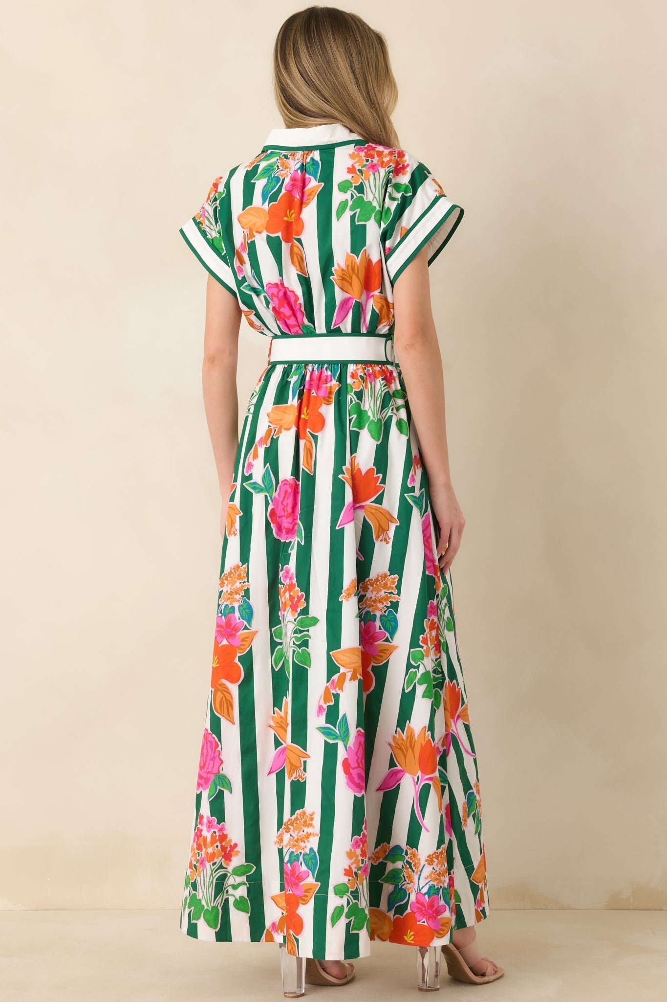Women's Prosperina Jocelyn Green Multi Floral Stripe Cotton Maxi Dress | 100% Cotton Contrast: 100% Cotton 6
