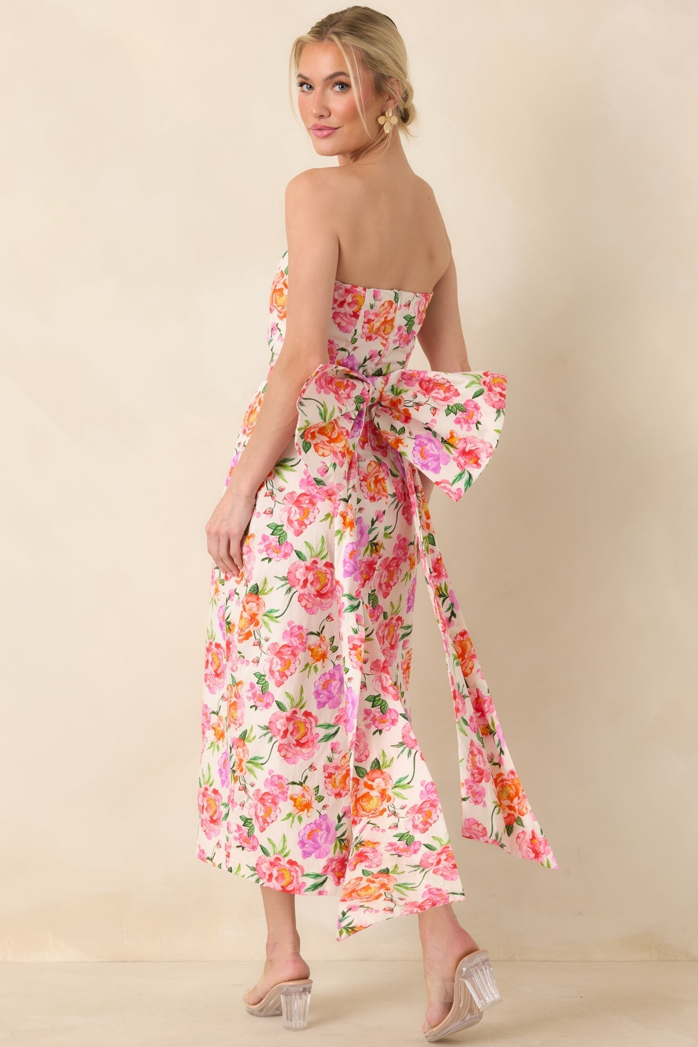 Women's Prosperina Lisette Pink Multi Floral Cotton Strapless Midi Dress | 100% Cotton 0