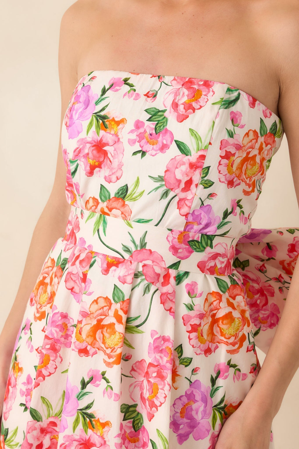 Women's Prosperina Lisette Pink Multi Floral Cotton Strapless Midi Dress | 100% Cotton 1