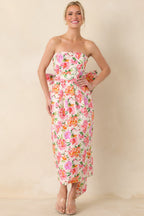 Women's Prosperina Lisette Pink Multi Floral Cotton Strapless Midi Dress | 100% Cotton 2