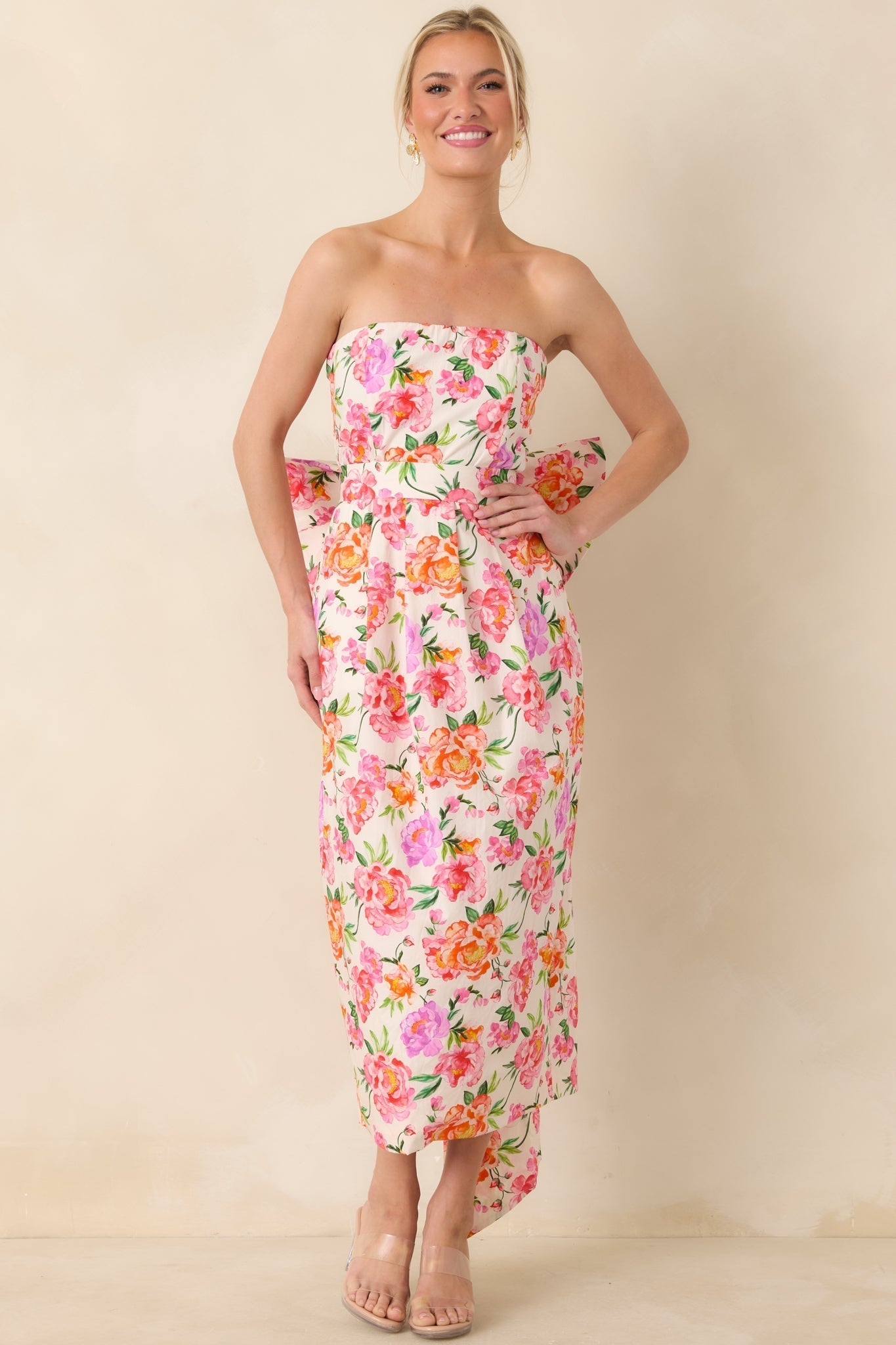 Women's Prosperina Lisette Pink Multi Floral Cotton Strapless Midi Dress | 100% Cotton 2
