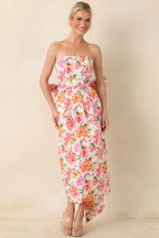 Women's Prosperina Lisette Pink Multi Floral Cotton Strapless Midi Dress | 100% Cotton 3