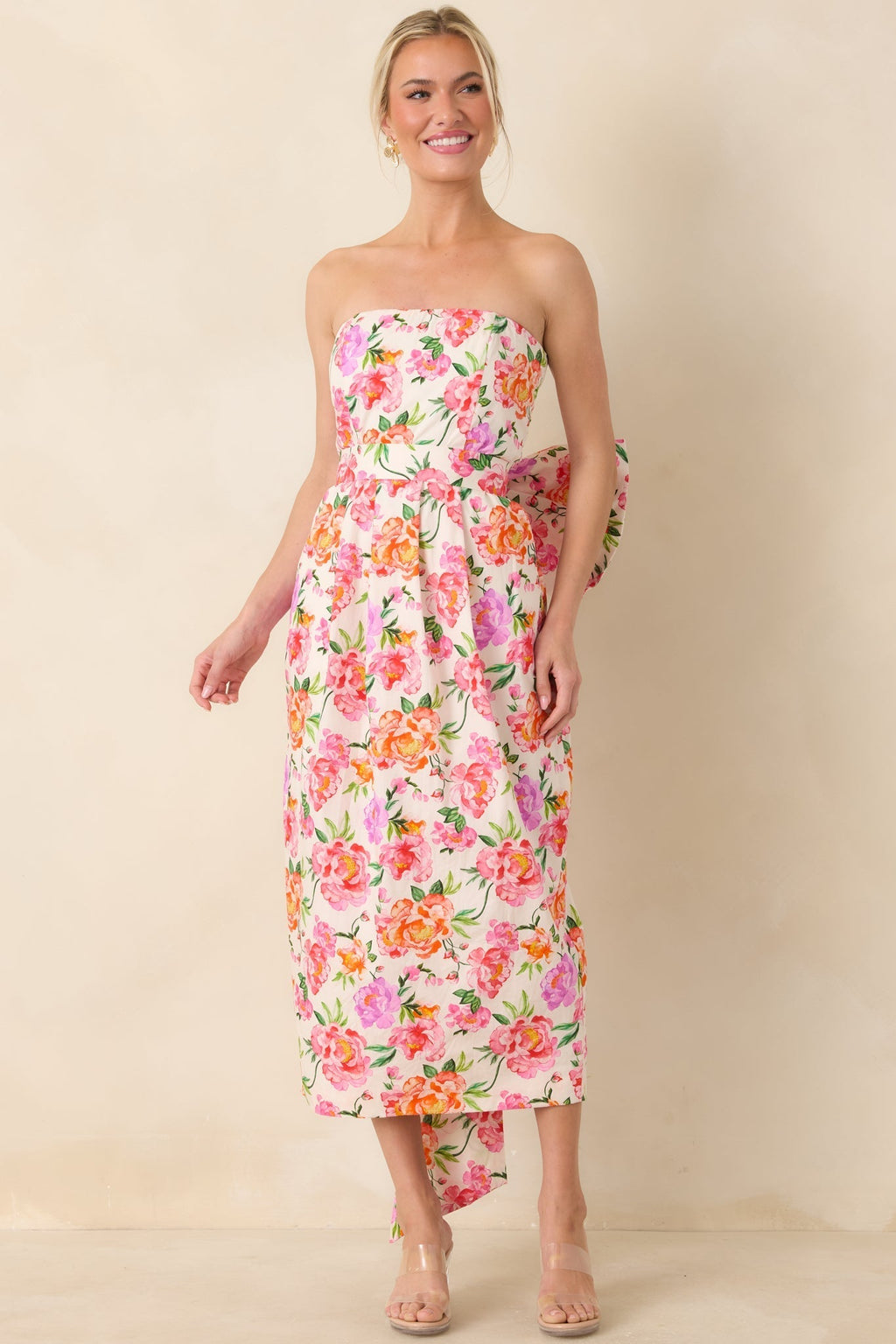 Women's Prosperina Lisette Pink Multi Floral Cotton Strapless Midi Dress | 100% Cotton 4