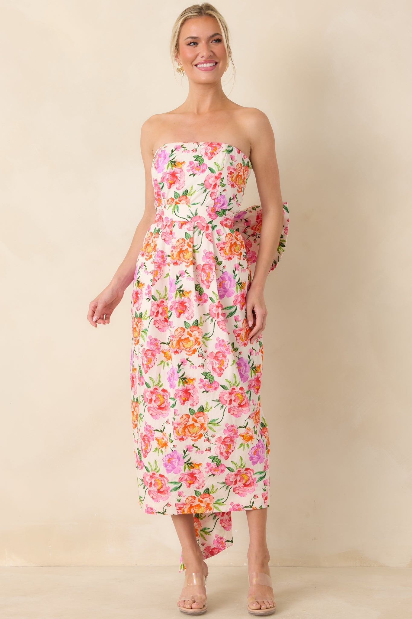 Women's Prosperina Lisette Pink Multi Floral Cotton Strapless Midi Dress | 100% Cotton 4