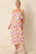 Women's Prosperina Lisette Pink Multi Floral Cotton Strapless Midi Dress | 100% Cotton 5