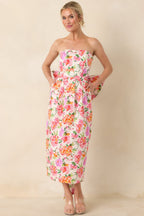 Women's Prosperina Lisette Pink Multi Floral Cotton Strapless Midi Dress | 100% Cotton 6