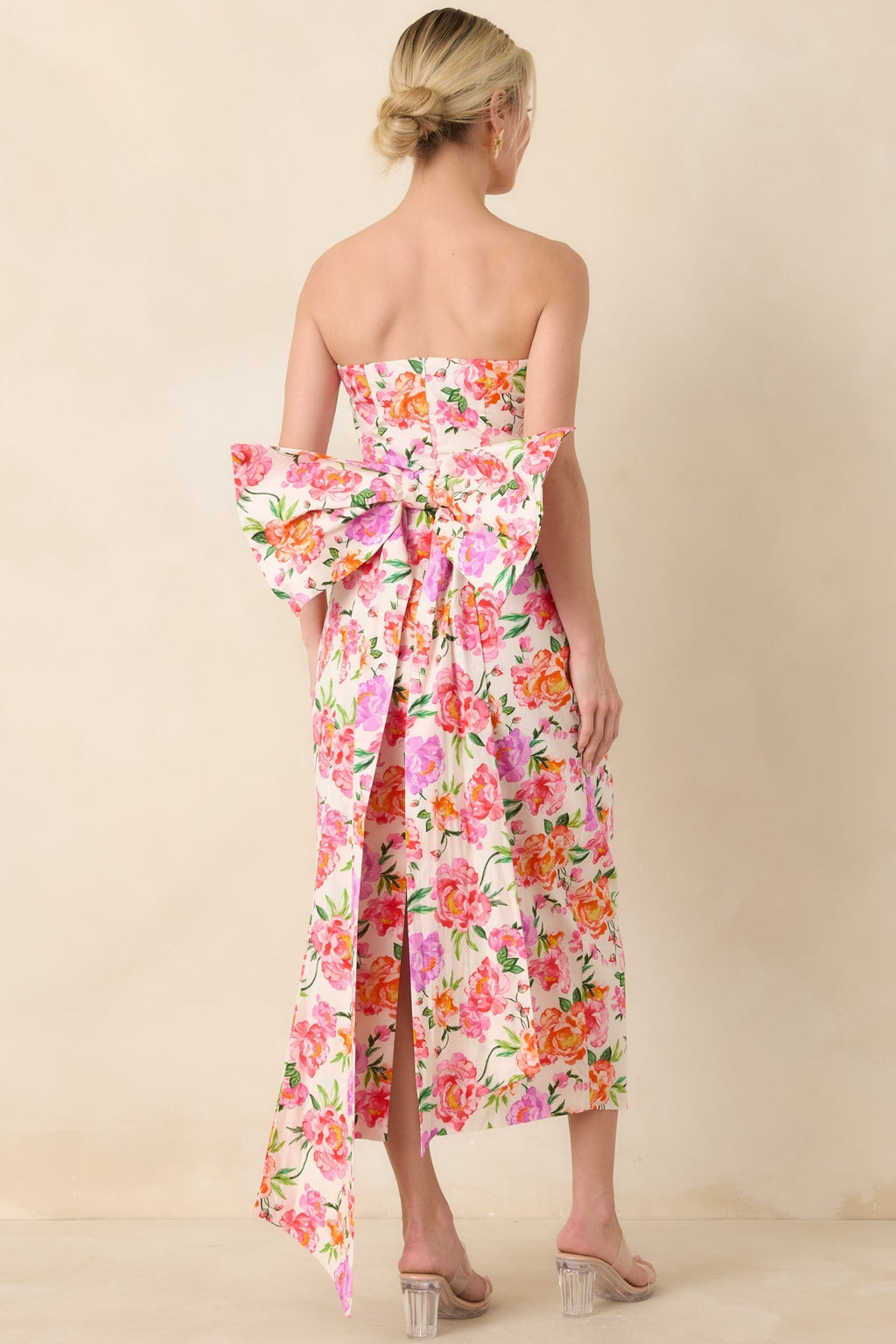 Women's Prosperina Lisette Pink Multi Floral Cotton Strapless Midi Dress | 100% Cotton 7