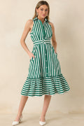 Women's Prosperina Lourdes Green Stripe Cotton Sleeveless Midi Dress | 100% Cotton 0
