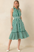 Women's Prosperina Lourdes Green Stripe Cotton Sleeveless Midi Dress | 100% Cotton 4
