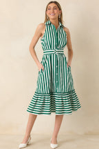 Women's Prosperina Lourdes Green Stripe Cotton Sleeveless Midi Dress | 100% Cotton 5