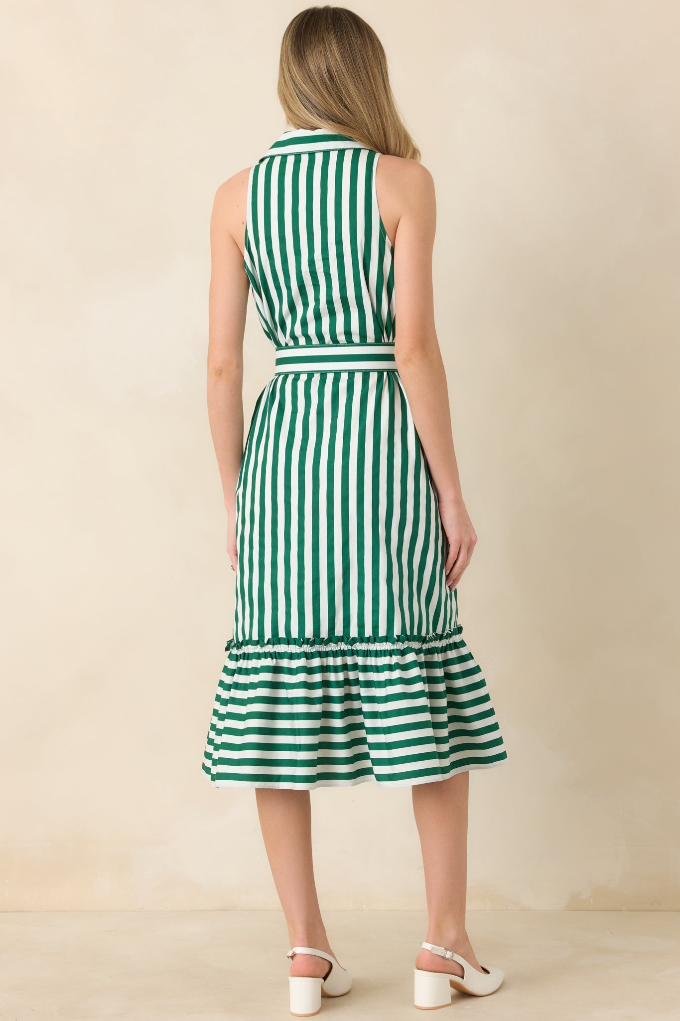 Women's Prosperina Lourdes Green Stripe Cotton Sleeveless Midi Dress | 100% Cotton 6