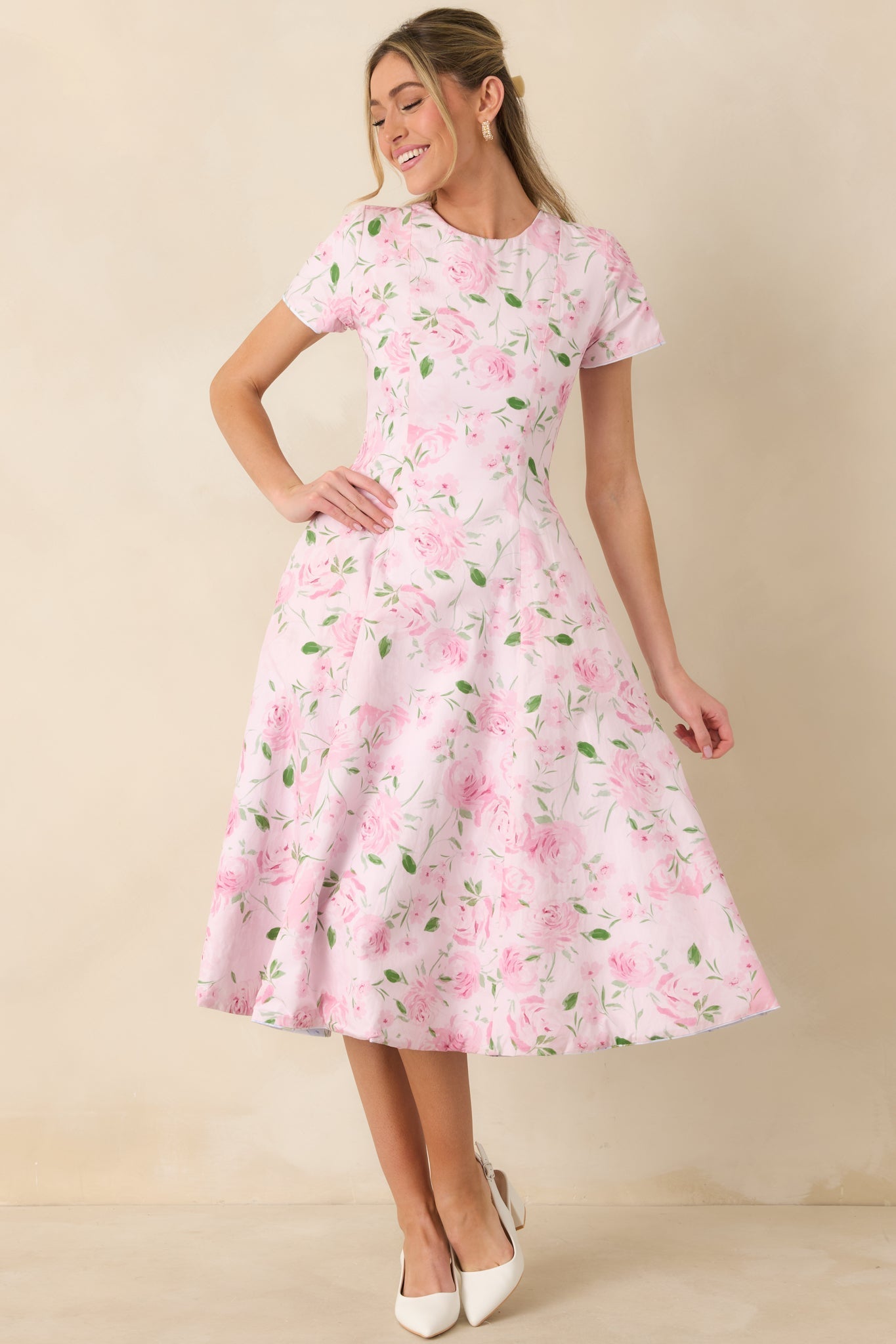 Women's Prosperina Margot Blue & Pink Floral Cotton Reversible Midi Dress | Self A: 97% Cotton & 3% Spandex 0