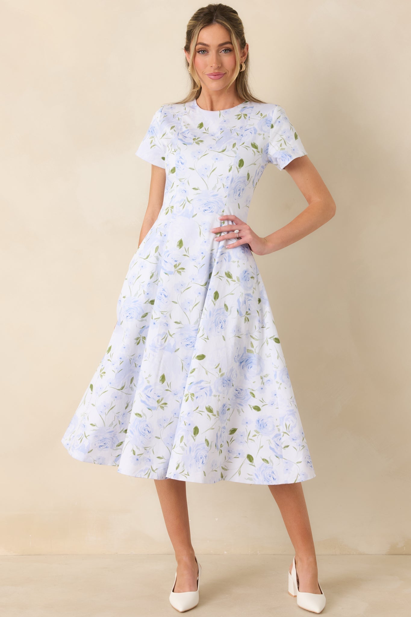 Women's Prosperina Margot Blue & Pink Floral Cotton Reversible Midi Dress | Self A: 97% Cotton & 3% Spandex 1