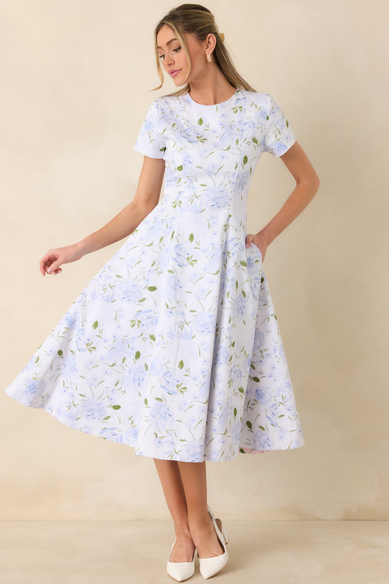 Women's Prosperina Margot Blue & Pink Floral Cotton Reversible Midi Dress | Self A: 97% Cotton & 3% Spandex 2