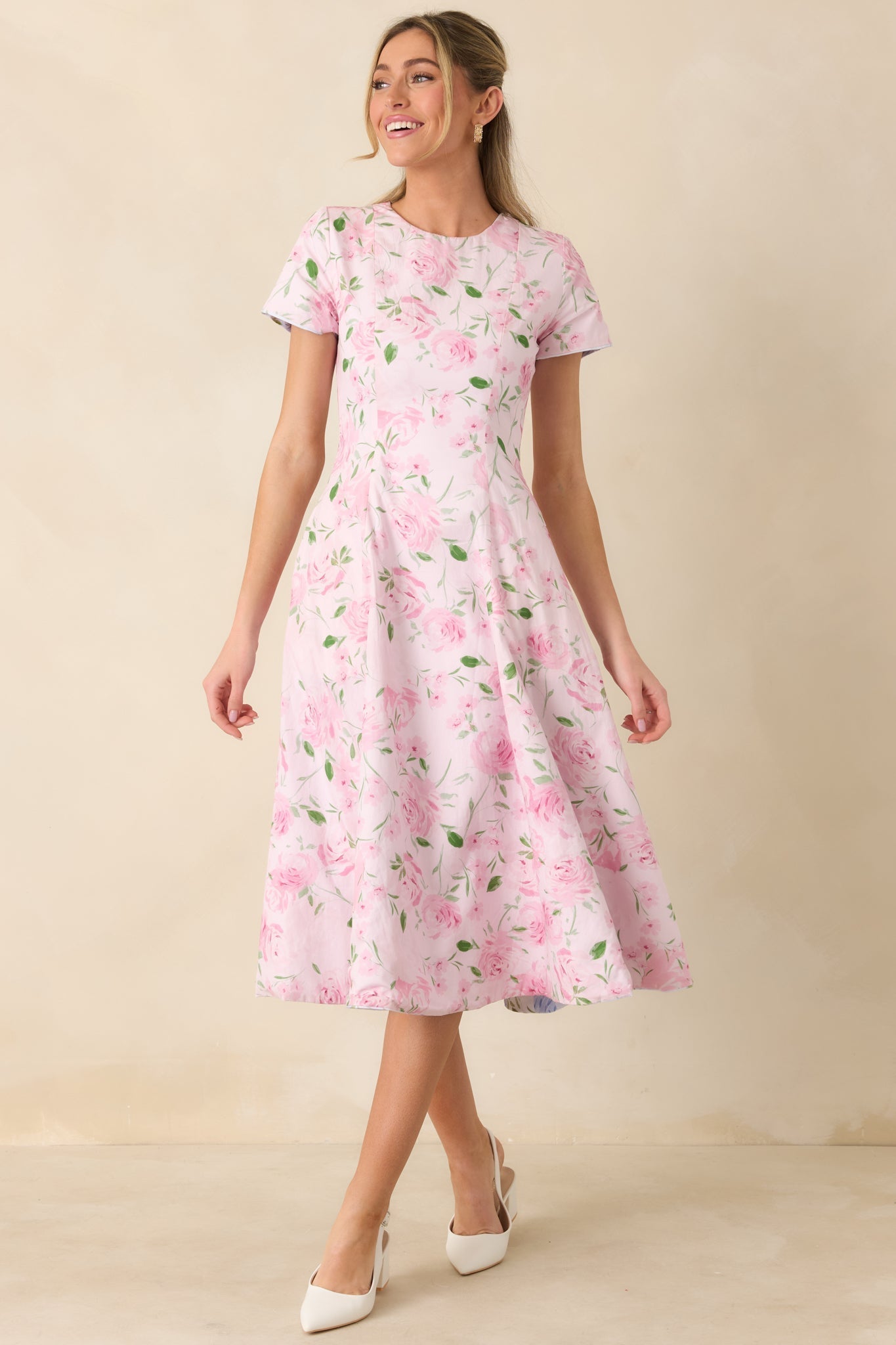 Women's Prosperina Margot Blue & Pink Floral Cotton Reversible Midi Dress | Self A: 97% Cotton & 3% Spandex 4