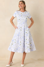 Women's Prosperina Margot Blue & Pink Floral Cotton Reversible Midi Dress | Self A: 97% Cotton & 3% Spandex 7