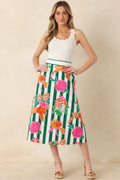Women's Prosperina Monroe Green Multi Floral Stripe Cotton Midi Skirt | 100% Cotton 0