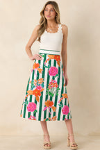 Women's Prosperina Monroe Green Multi Floral Stripe Cotton Midi Skirt | 100% Cotton 4