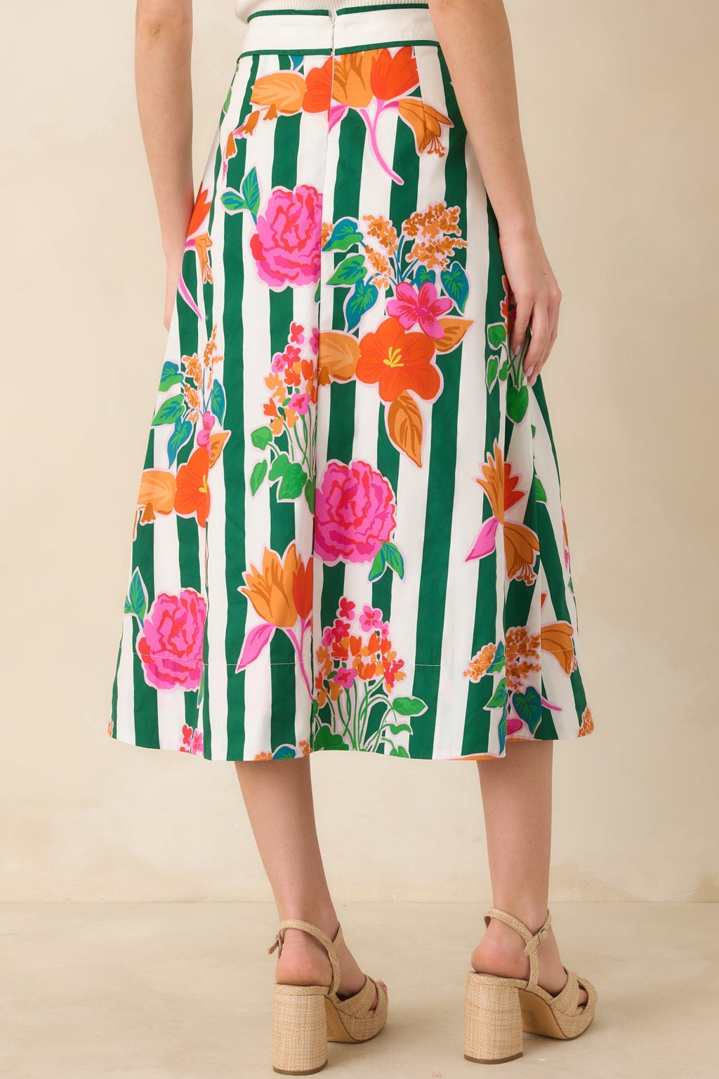Women's Prosperina Monroe Green Multi Floral Stripe Cotton Midi Skirt | 100% Cotton 5