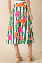 Women's Prosperina Monroe Green Multi Floral Stripe Cotton Midi Skirt | 100% Cotton 5