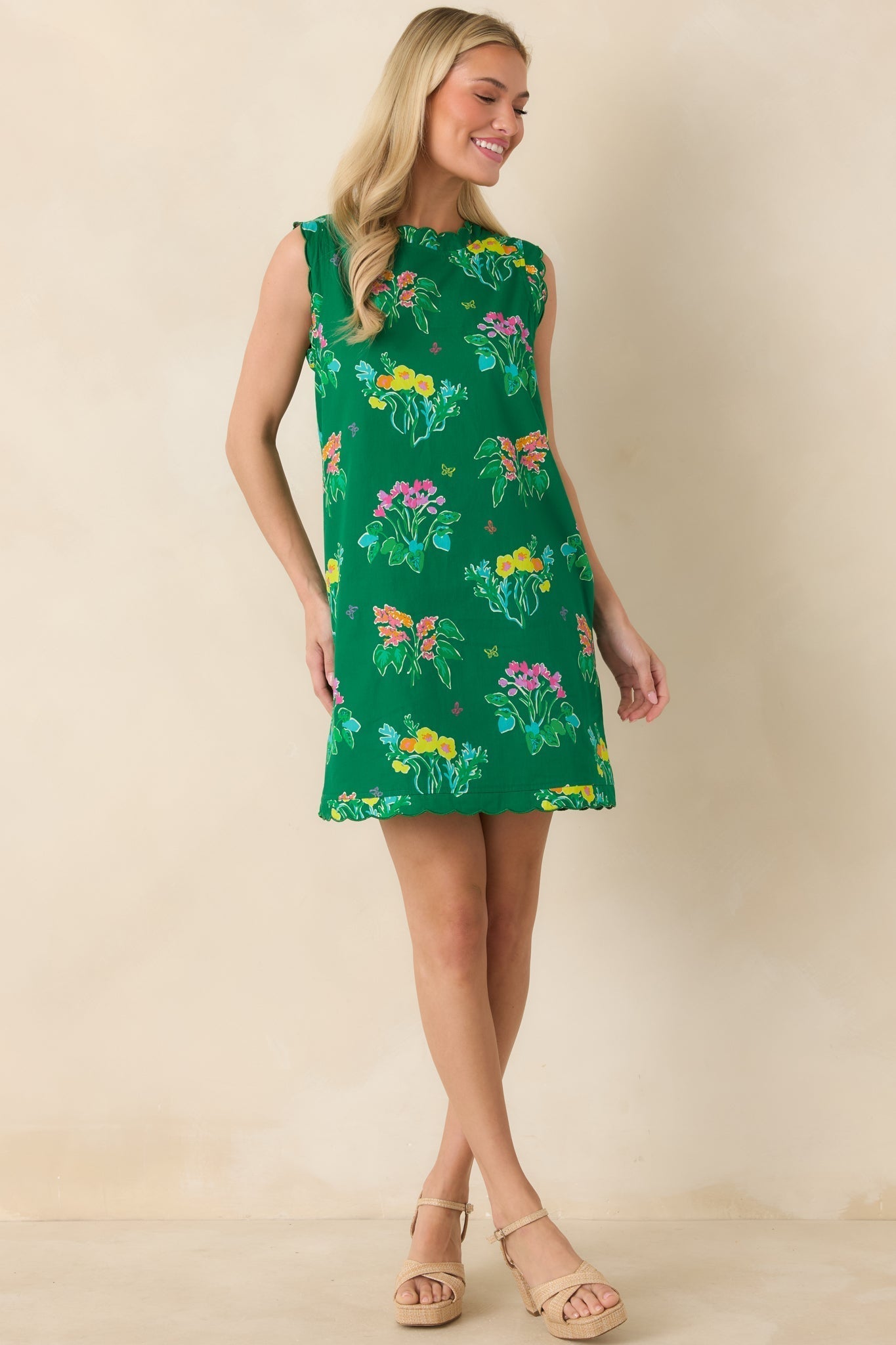 Women's Prosperina Nellie Green Multi Floral Cotton Sleeveless Mini Dress | 100% Cotton 0