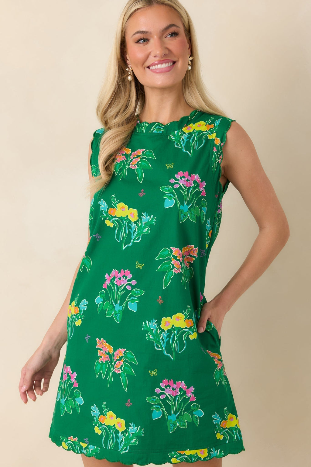 Women's Prosperina Nellie Green Multi Floral Cotton Sleeveless Mini Dress | 100% Cotton 1