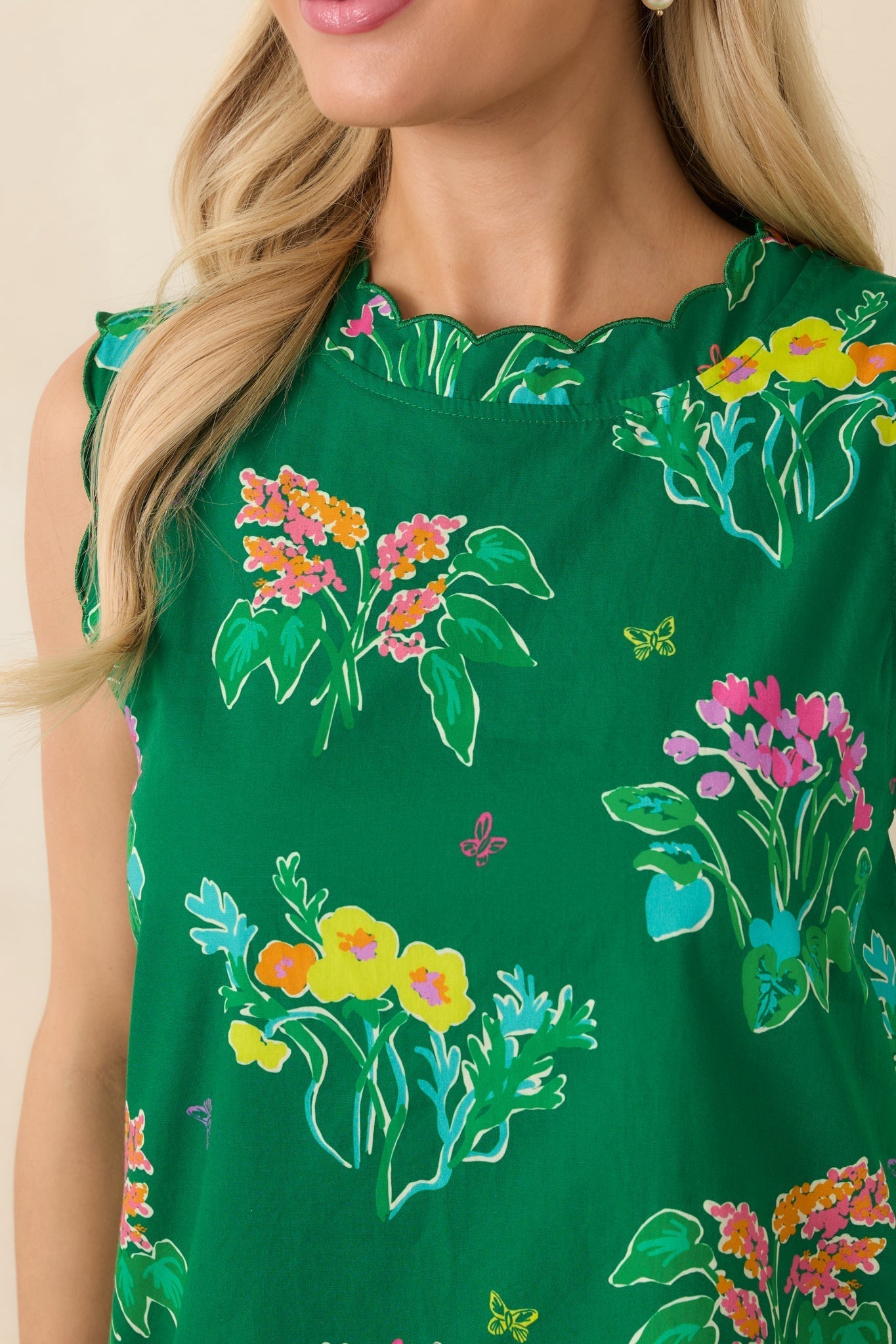 Women's Prosperina Nellie Green Multi Floral Cotton Sleeveless Mini Dress | 100% Cotton 2